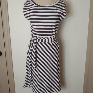 Synergy Organic Belted Stripe Cap Sleeve Dress